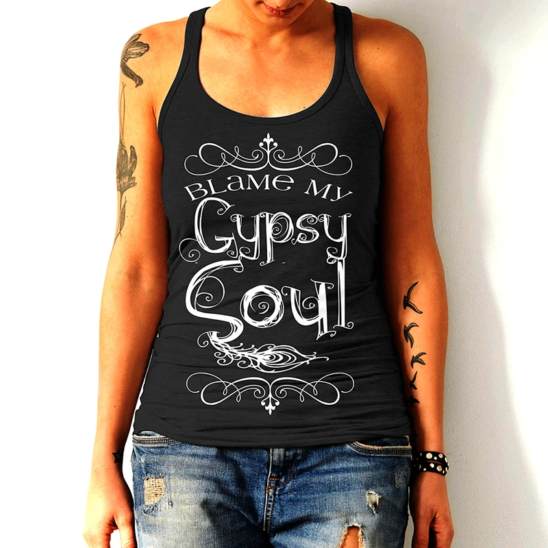 Женский топ с буквенным принтом Gypsy Soul открытыми плечами в стиле бохо футболки