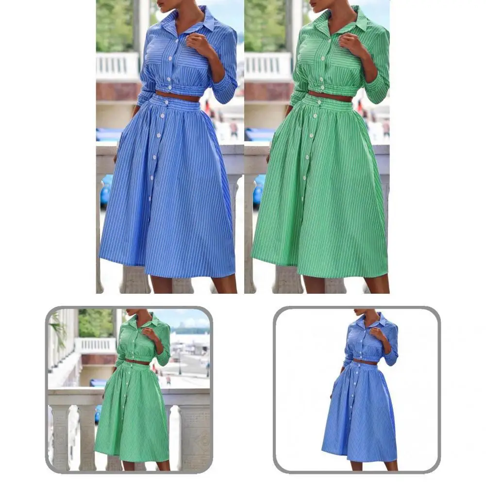 Lady 1 Set Popular Striped Print 3/4 Sleeve Blouse Skirt Elegant Women Outfit Printed for Travel
Lady 1 Set Popular Striped Print 3/4 Sleeve Blouse Skirt Elegant Women Outfit Printed for Travel
