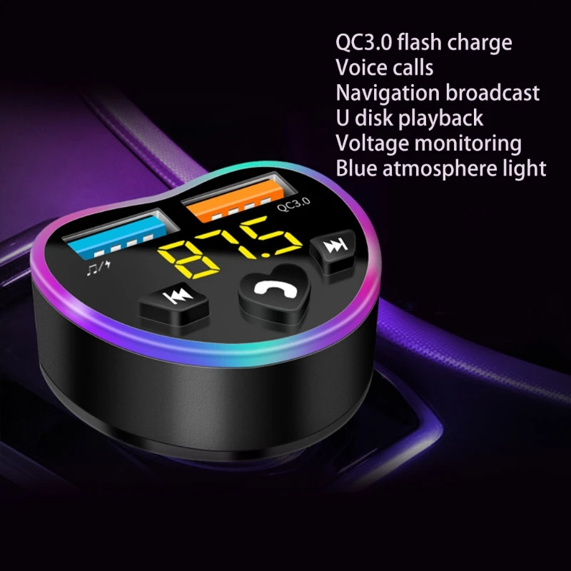 Bluetooth-compatible 5.0 FM Modulator Handfree Mp3 Player Dual Audio USB Charger QC3.0 Fast Charging Support Flash Music
Bluetooth-compatible 5.0 FM Modulator Handfree Mp3 Player Dual Audio USB Charger QC3.0 Fast Charging Support Flash Music