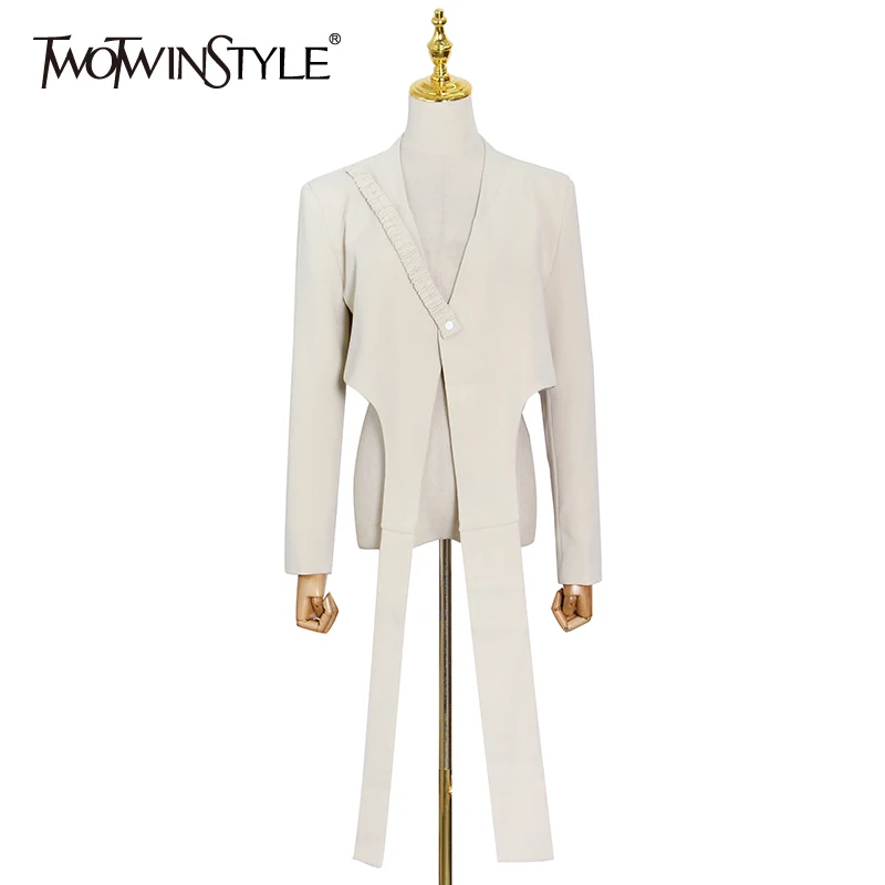 Женское пальто с v-образным вырезом TWOTWINSTYLE, абрикосовое Свободное пальто с длинным рукавом и асимметричным подолом, весна 2021
Женское пальто с v-образным вырезом TWOTWINSTYLE, абрикосовое Свободное пальто с длинным рукавом и асимметричным подолом, весна 2021