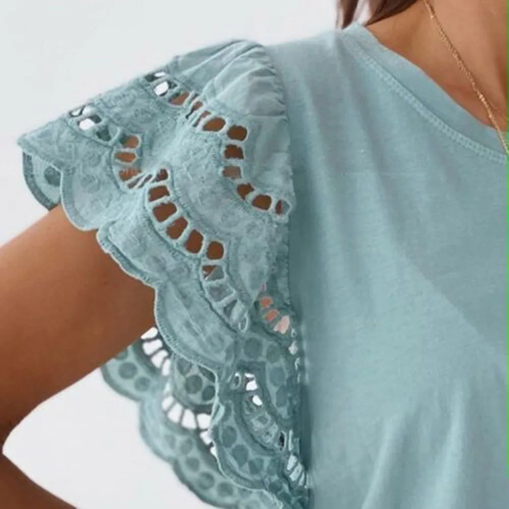Western Style New Women's T-Shirt Summer 2021 Round Neck Ruffle Summer Splicing Fashion Loose Casual Solid Color
Western Style New Women's T-Shirt Summer 2021 Round Neck Ruffle Summer Splicing Fashion Loose Casual Solid Color