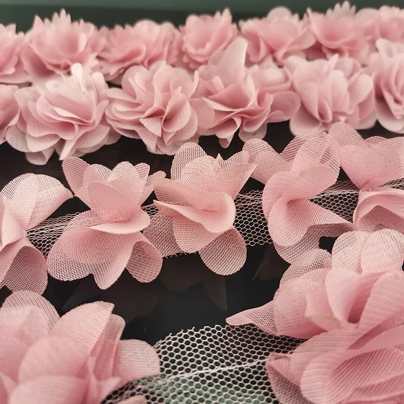 50 мм Ширина розового мяса шифон украшение кружевная ткань с цветочным узором
