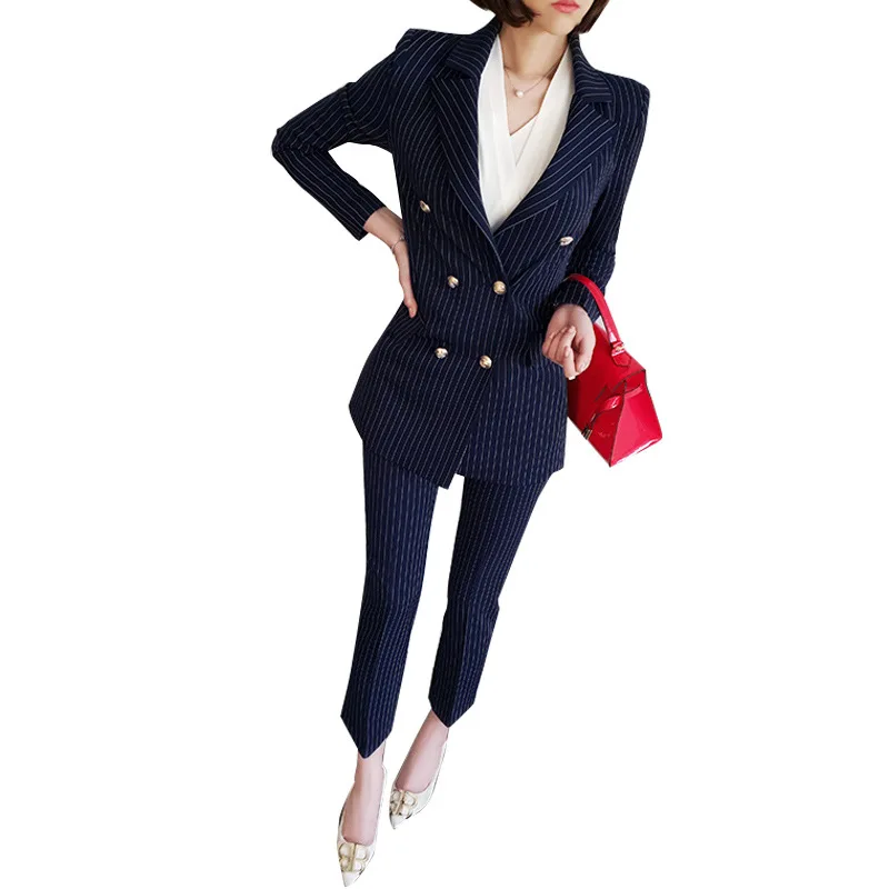 Women Pant Suits Formal New Korean Version Two-Piece Set of The Retro Striped Slim-Fit Double-breasted Fashion Business Suit
Women Pant Suits Formal New Korean Version Two-Piece Set of The Retro Striped Slim-Fit Double-breasted Fashion Business Suit