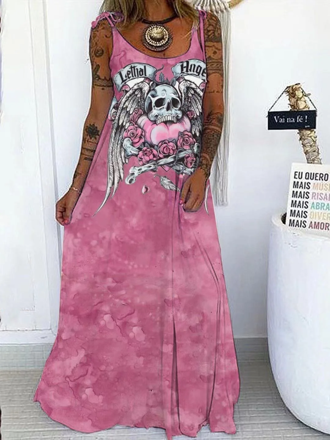 Summer Punk Skull Dress Women Casual Loose Sleeveless Flower Ptint Straps Party Shirt Long Dress Plus Size Female Vestidos
Summer Punk Skull Dress Women Casual Loose Sleeveless Flower Ptint Straps Party Shirt Long Dress Plus Size Female Vestidos