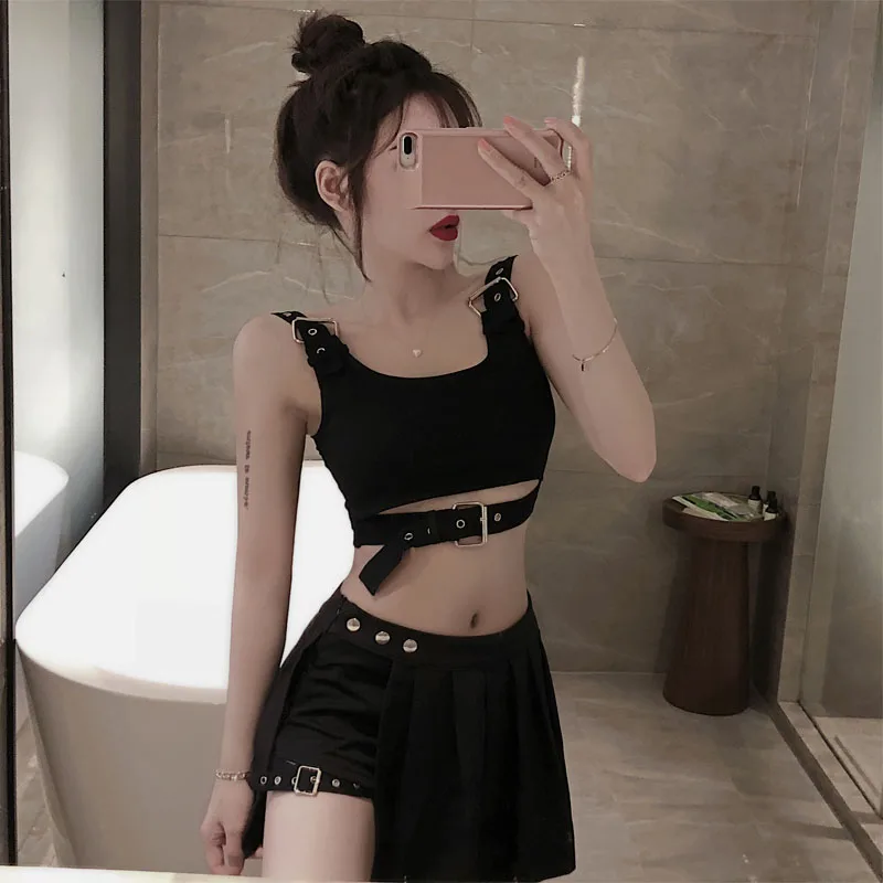 Crop Top Spaghetti Strap Ladies Tops Hollow Out Sexy Off Shoulder Slim Asymmetric Pleated Mini-skirt Women Two Piece Outfits
Crop Top Spaghetti Strap Ladies Tops Hollow Out Sexy Off Shoulder Slim Asymmetric Pleated Mini-skirt Women Two Piece Outfits