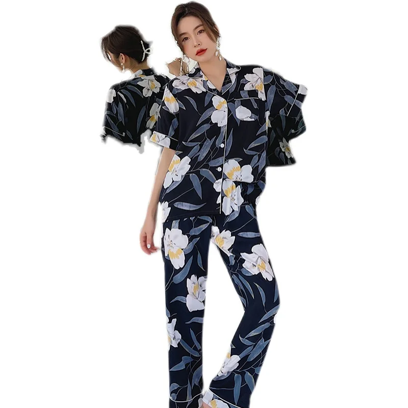 Viscose Staple Fiber Pajamas nv chun Summer Long-Sleeve Thin Cotton Silk Cardigan Homewear Japanese-style Flower Bourette
Viscose Staple Fiber Pajamas nv chun Summer Long-Sleeve Thin Cotton Silk Cardigan Homewear Japanese-style Flower Bourette
