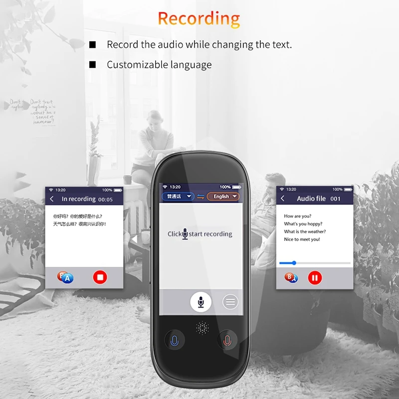 Smart Translator Instant Voice Photo Scanning WiFi Support Offline 2.4 Inch Press Screen Multi-Language Translator
Smart Translator Instant Voice Photo Scanning WiFi Support Offline 2.4 Inch Press Screen Multi-Language Translator