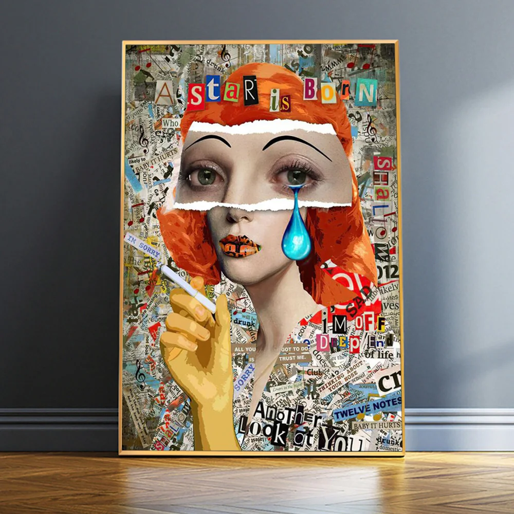 Abstract Newspaper Collage Modern Smoking Girl Canvas Art Wall Picture On Poster And Prints Fashion Painting For Room Decoration
Abstract Newspaper Collage Modern Smoking Girl Canvas Art Wall Picture On Poster And Prints Fashion Painting For Room Decoration