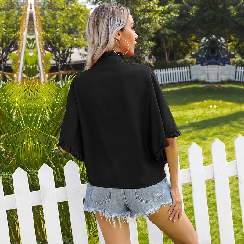 Sale Summer Ruffles Short Sleeve Tops Women Single-breasted Solid Color Chiffon Office Shirt Casual Plus Size Streetwear Blouse
Sale Summer Ruffles Short Sleeve Tops Women Single-breasted Solid Color Chiffon Office Shirt Casual Plus Size Streetwear Blouse