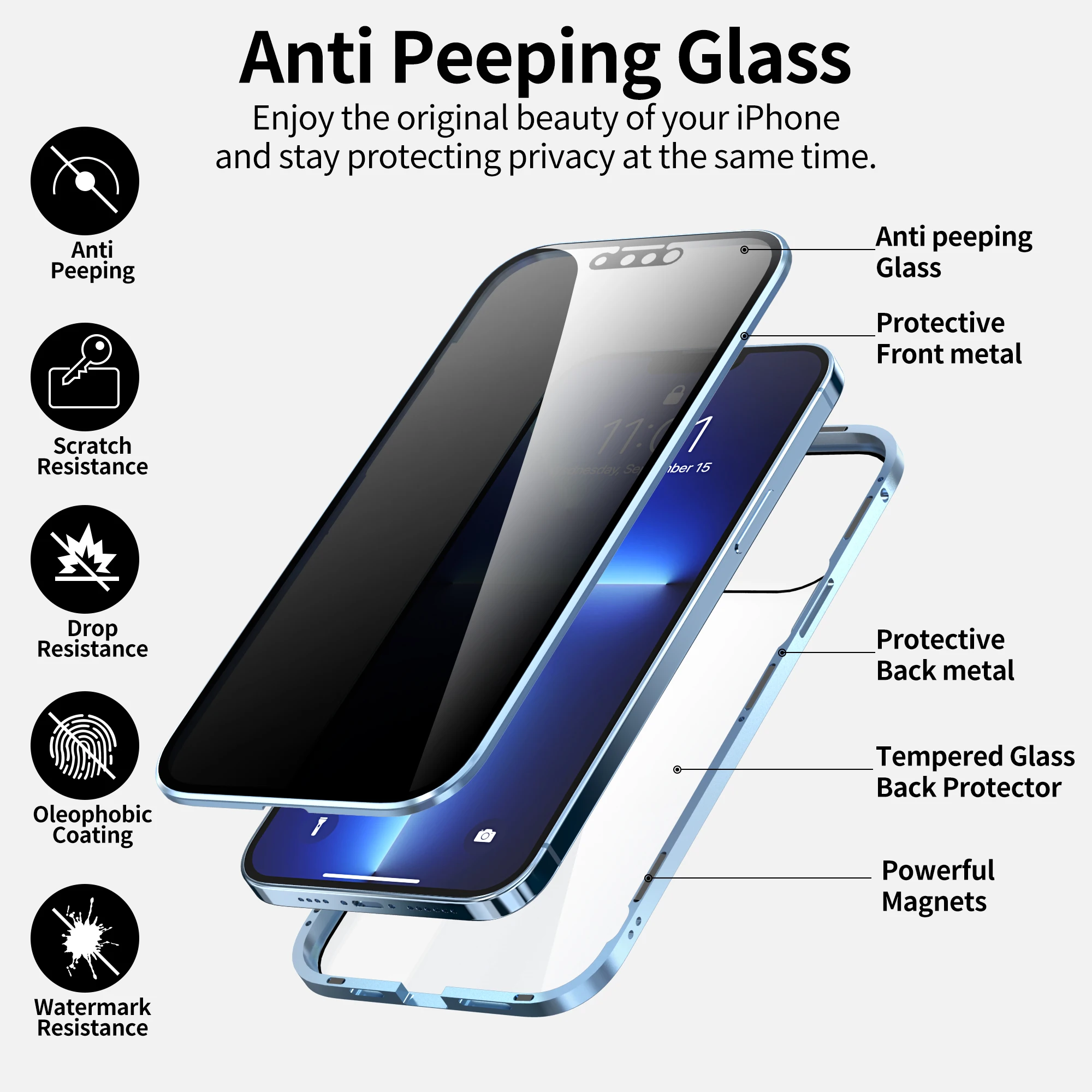 New Privacy Metal Magnetic Tempered Glass Phone Case For iPhone 12 11 Pro XR XS MAX X Magnet Antispy Protective Cover
New Privacy Metal Magnetic Tempered Glass Phone Case For iPhone 12 11 Pro XR XS MAX X Magnet Antispy Protective Cover