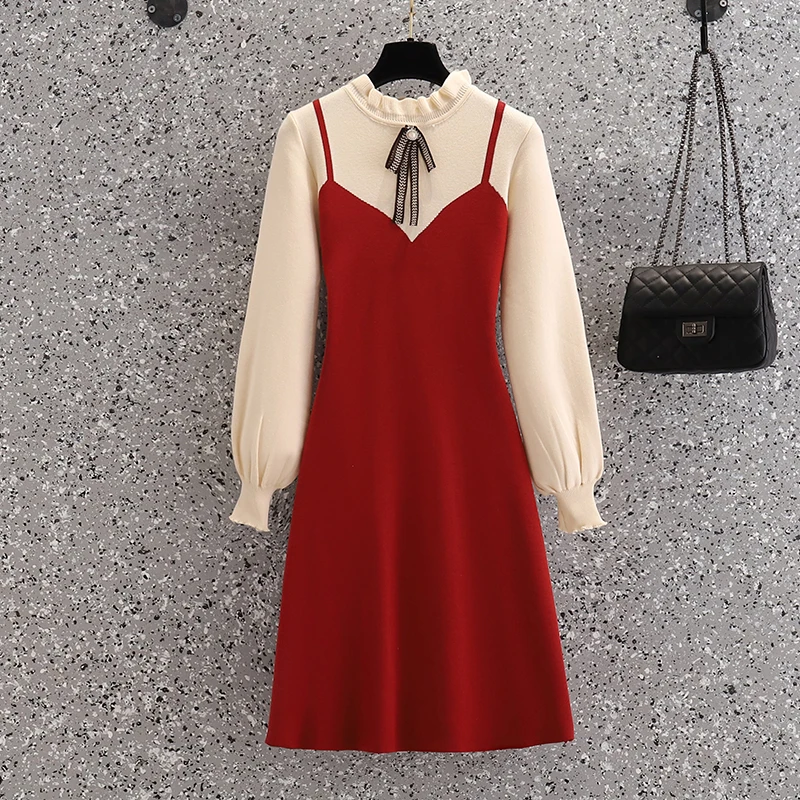 4XL plus size women elegant Office Fake two kintting autumn dress 2021 long sleeve bow Patchwork slim sweater dresses vestido
4XL plus size women elegant Office Fake two kintting autumn dress 2021 long sleeve bow Patchwork slim sweater dresses vestido