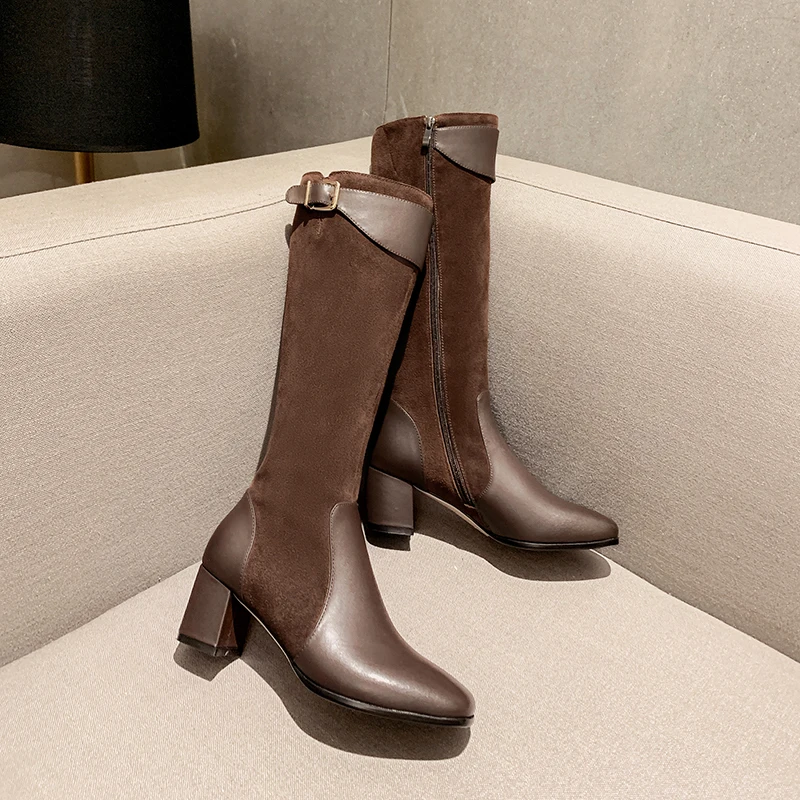 Fashion Women genuine leather Ladies knee high Boots Zipper Classic Design Thick High Heels patchwork Pumps Party Shoes Woman
Fashion Women genuine leather Ladies knee high Boots Zipper Classic Design Thick High Heels patchwork Pumps Party Shoes Woman