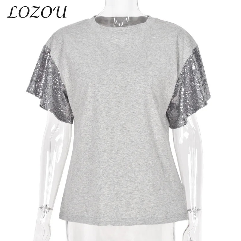 Women's Summer Fashion T-shirt Top Ruffled Sequined Short-Sleeve O-Neck Loose Harajuku Streetwear Pullovers 2021 Color Stitching
Women's Summer Fashion T-shirt Top Ruffled Sequined Short-Sleeve O-Neck Loose Harajuku Streetwear Pullovers 2021 Color Stitching
