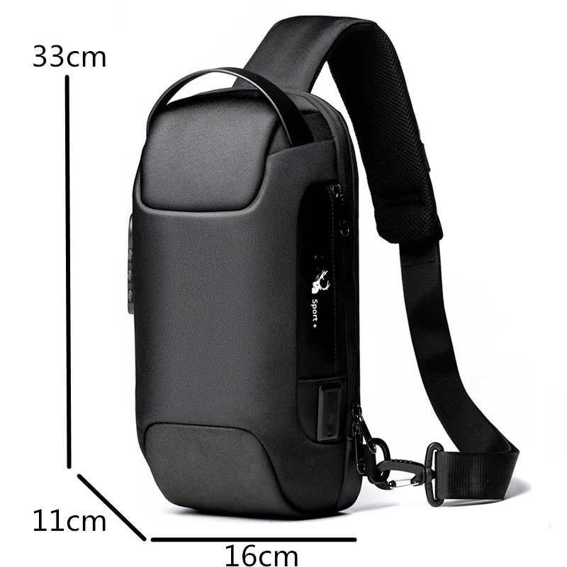 

Men's backpack large volume waterproof combination lock multi-function single shoulder bag locomotive inclined shoulder bag