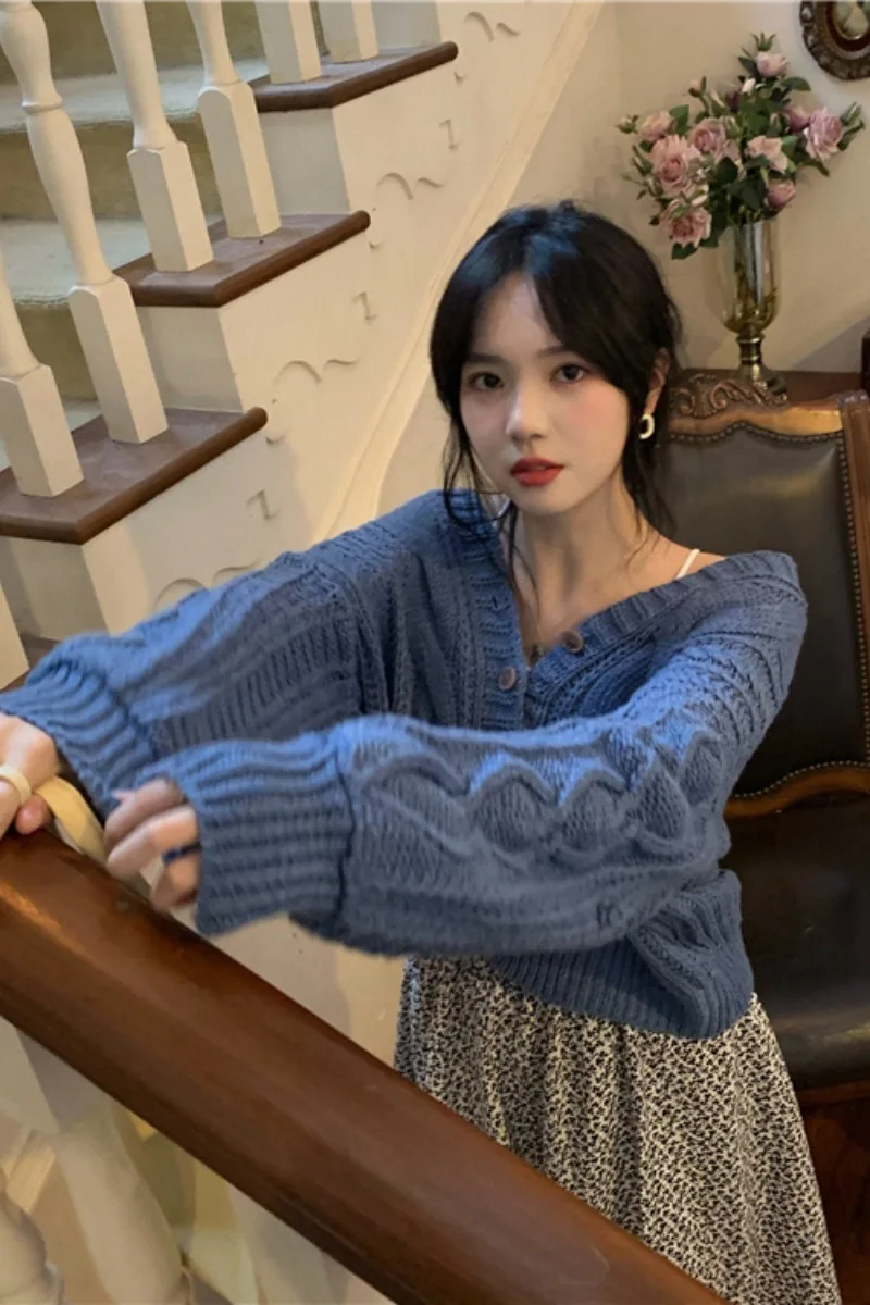 Age-reduced twist vintage vneck sweater cardigan short top female Korean autumn loose long sleeve knitwear coat
Age-reduced twist vintage vneck sweater cardigan short top female Korean autumn loose long sleeve knitwear coat