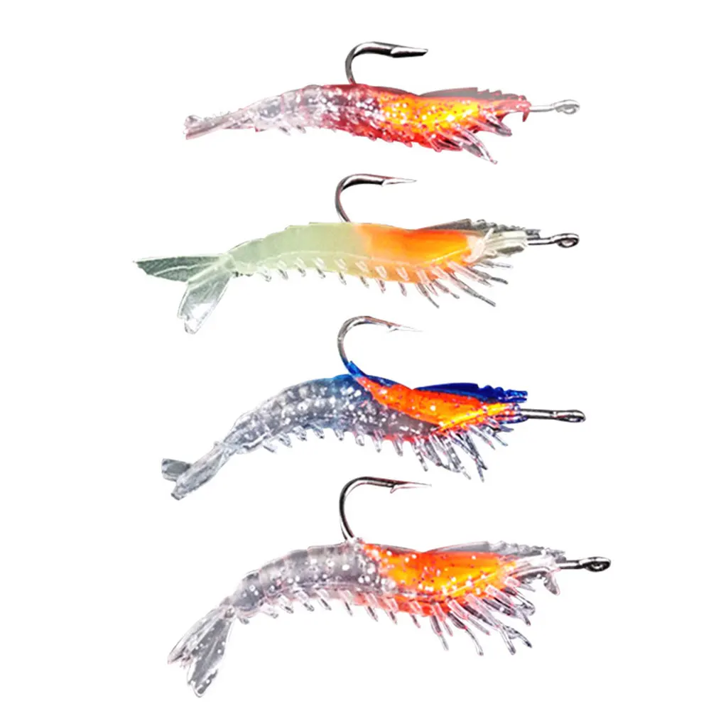 

4PCS Artificial Soft Shrimp Baits Fishing Lures With Hooks Mixed Colors Fishing Gear For Saltwater Freshwater Fishing Tackle Sea