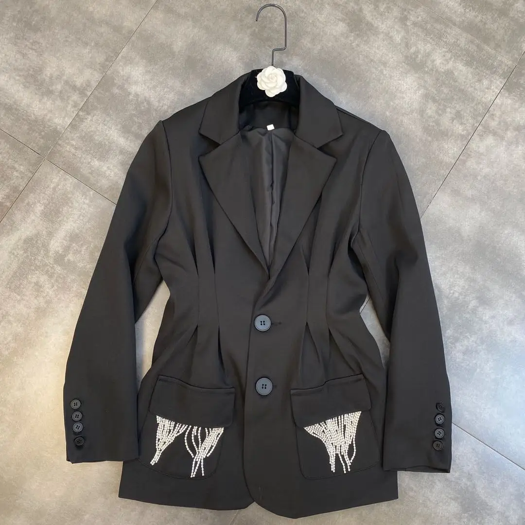 ZCSMLL Autumn Turn-down Collar Women Coat Long Sleeves, Pinch, Waist, Thin, Diamond Fringed Niche Suit Jacket 2021 New Tide 
ZCSMLL Autumn Turn-down Collar Women Coat Long Sleeves, Pinch, Waist, Thin, Diamond Fringed Niche Suit Jacket 2021 New Tide
