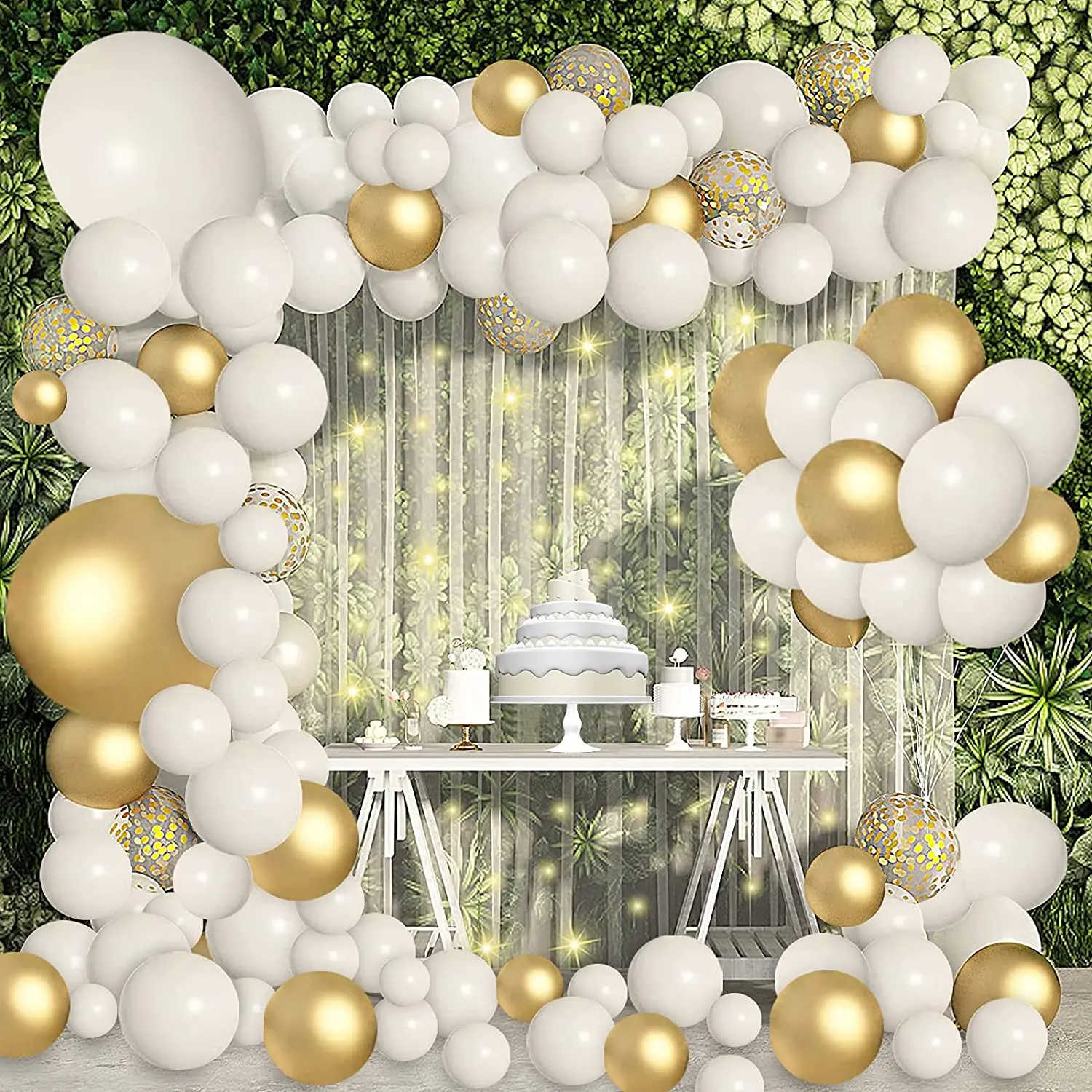 108 Pcs Balloons Kit White and Gold Confetti Latex Balloons, Gold Birthday Balloons for Wedding, Anniversary, Party Decoration
108 Pcs Balloons Kit White and Gold Confetti Latex Balloons, Gold Birthday Balloons for Wedding, Anniversary, Party Decoration