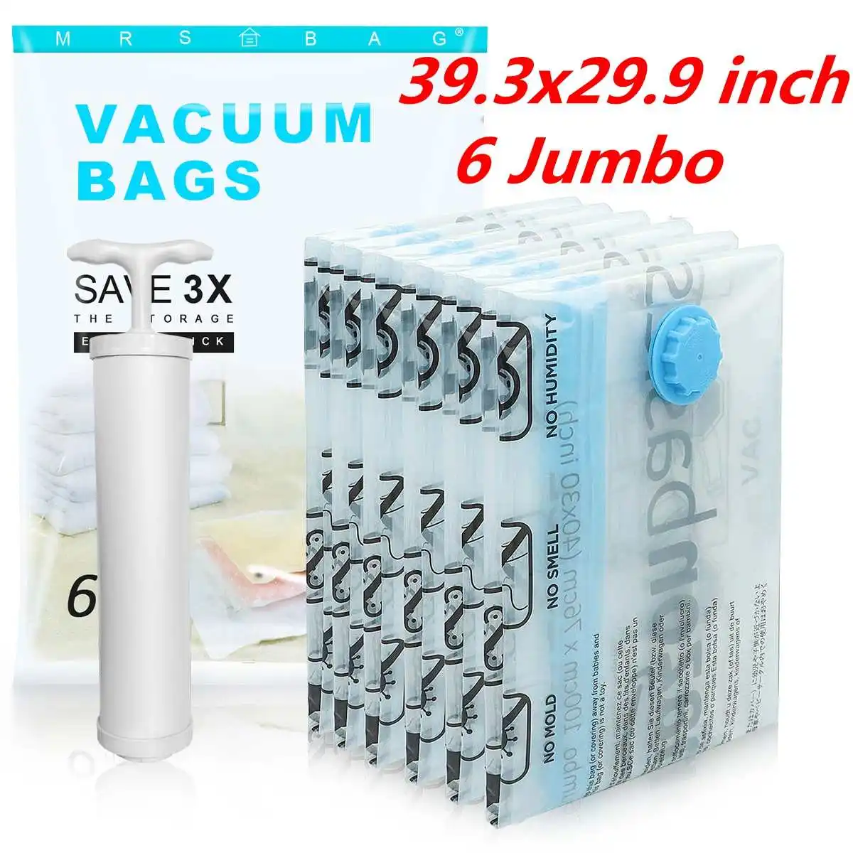 6pcs Upgrade Large Vacuum Storage Bag +Pump for Packing Clothes Space Saved Seal Compression Closet Organizer Foldable 100*76CM
6pcs Upgrade Large Vacuum Storage Bag +Pump for Packing Clothes Space Saved Seal Compression Closet Organizer Foldable 100*76CM