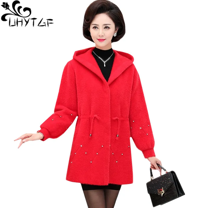 UHYTGF Quality Mink Cashmere autumn winter coat women's fashion hooded knit cardigan coats Female loose 3XL plus size jacket 964
UHYTGF Quality Mink Cashmere autumn winter coat women's fashion hooded knit cardigan coats Female loose 3XL plus size jacket 964