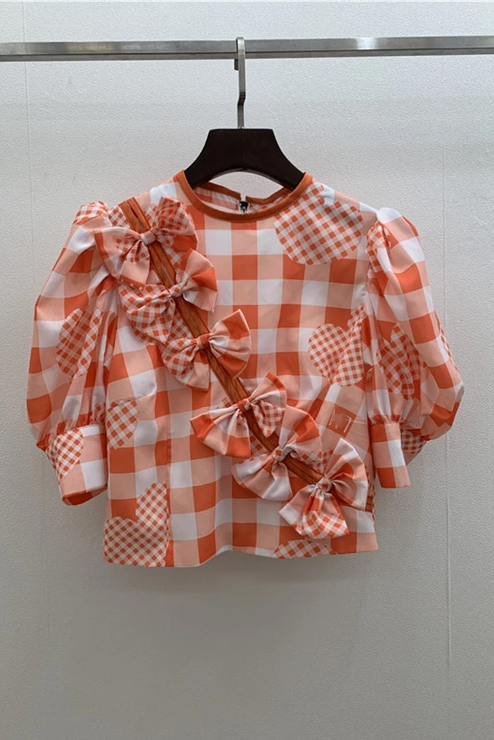 New Sweet Contrast Color Vintage Plaid Round Collar Short Puff Sleeve Bow Short Shirt Women's All-Match Short Top Blouse
New Sweet Contrast Color Vintage Plaid Round Collar Short Puff Sleeve Bow Short Shirt Women's All-Match Short Top Blouse