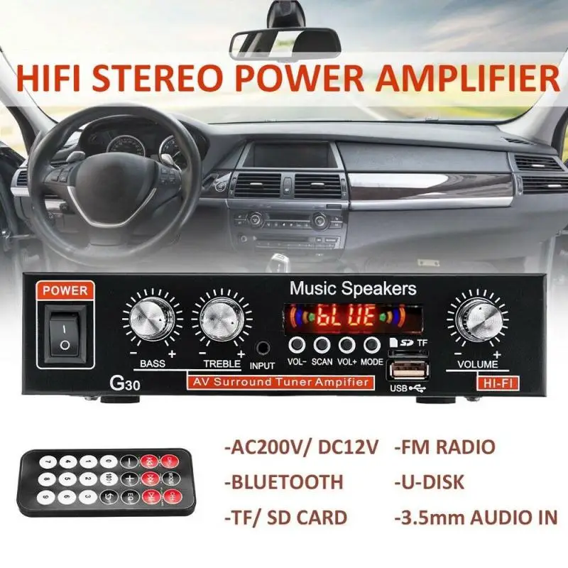 G30 ЕС/США HIFI Bluetooth-совместимый автомобильный усилитель мощности аудио FM-радио плеер Поддержка SD/USB/DVD/MP3 с пультом дистанционного управления
G30 ЕС/США HIFI Bluetooth-совместимый автомобильный усилитель мощности аудио FM-радио плеер Поддержка SD/USB/DVD/MP3 с пультом дистанционного управления