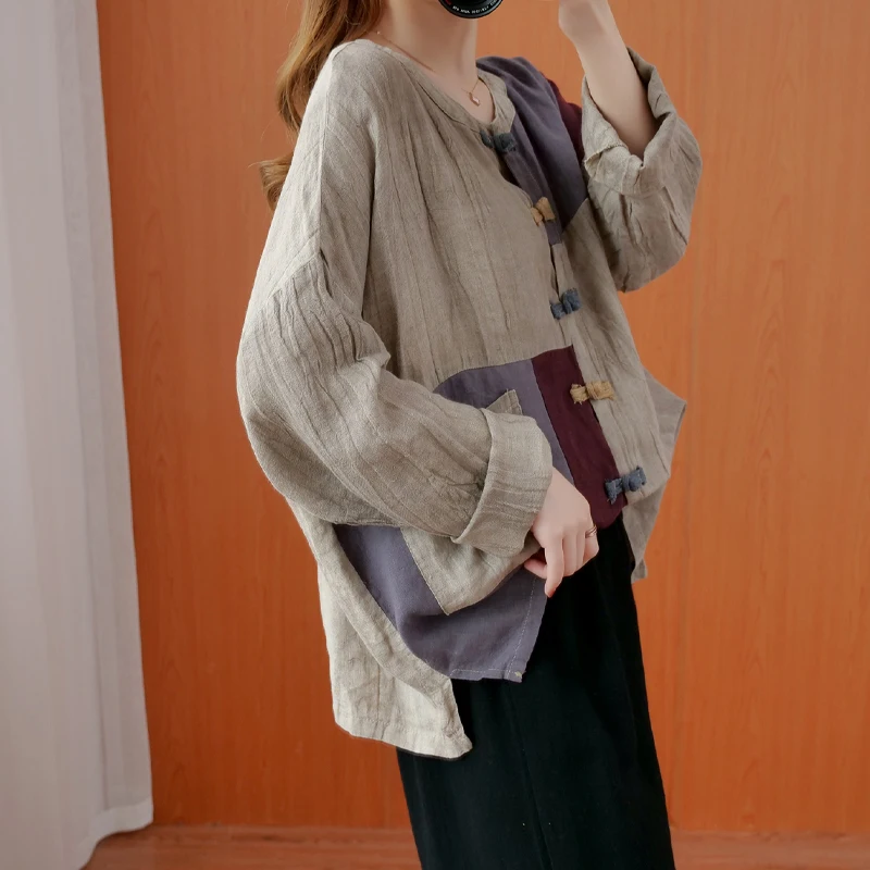 Masss Wasss Chinese Style Spring Womens Patchwork Buttons Blouses Ladies Pockets Thin Linen Shirts Female Tops Vintage Big Size
Masss Wasss Chinese Style Spring Womens Patchwork Buttons Blouses Ladies Pockets Thin Linen Shirts Female Tops Vintage Big Size