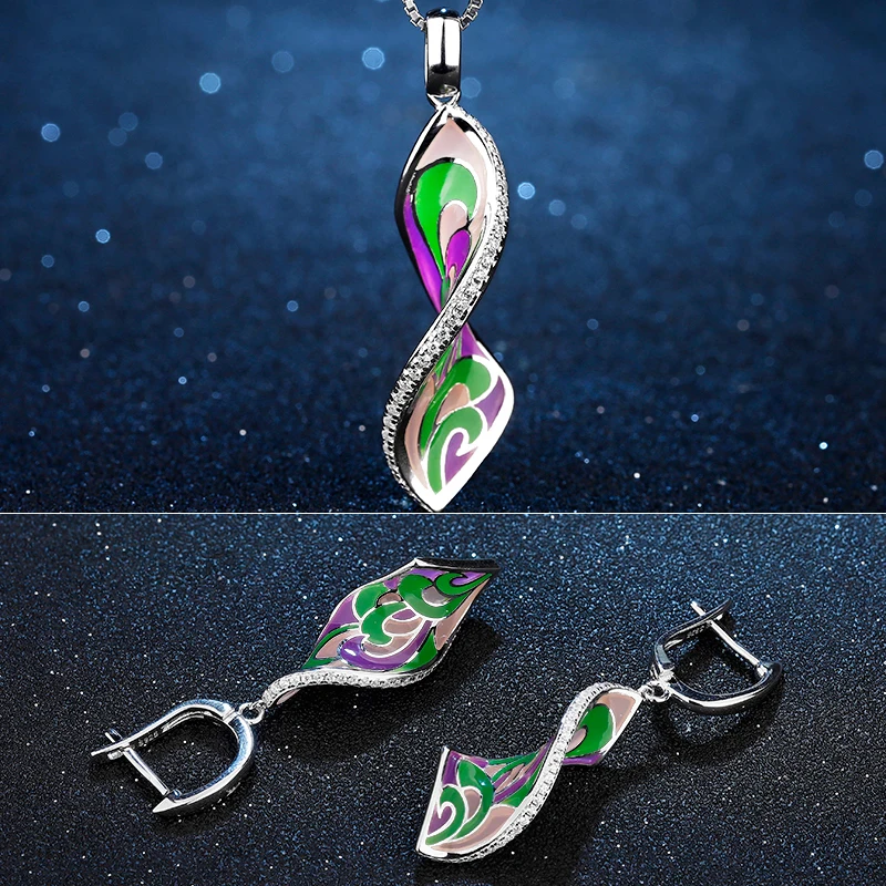 OGULEE Silver 925 Jewelry Sets for Women Exquisite Whirlpool Colorful Enamel Flower Necklace Drop Earrings Female Wedding Bride
OGULEE Silver 925 Jewelry Sets for Women Exquisite Whirlpool Colorful Enamel Flower Necklace Drop Earrings Female Wedding Bride