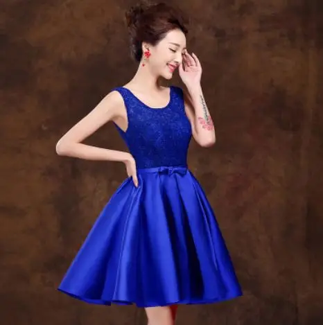 Vestidos fiesta boda new Scoop neck lace satin A Line green black champagne royal blue silver burgundy bridesmaid dresses short 
Vestidos fiesta boda new Scoop neck lace satin A Line green black champagne royal blue silver burgundy bridesmaid dresses short