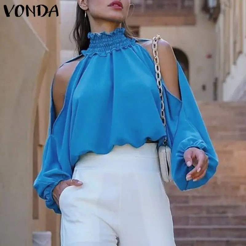 Autumn Long Sleeve High Neck Off Shoulder Tops 2021 VONDA Women Blouses Ladies Casual Solid Bohemian Blusas Femininas Female
Autumn Long Sleeve High Neck Off Shoulder Tops 2021 VONDA Women Blouses Ladies Casual Solid Bohemian Blusas Femininas Female