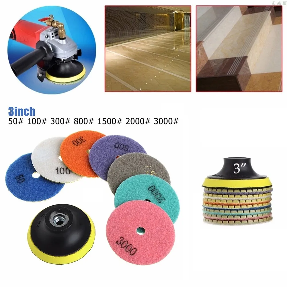7pcs Diamond Polishing Pads Kit 3 Inch 100mm Wet/Dry For Granite Stone Concrete Marble Polishing Use Grinding Discs Set
7pcs Diamond Polishing Pads Kit 3 Inch 100mm Wet/Dry For Granite Stone Concrete Marble Polishing Use Grinding Discs Set