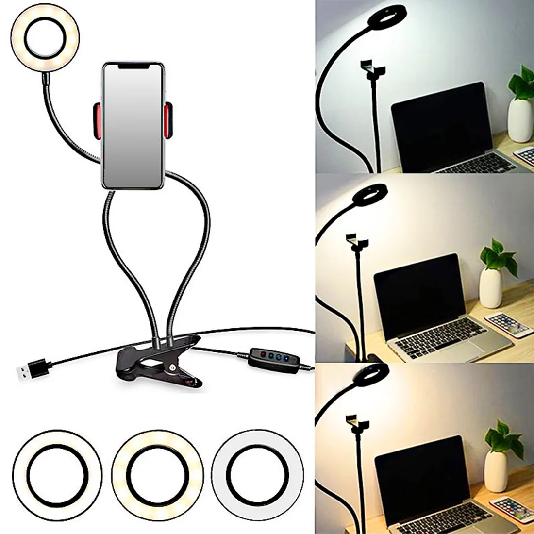 Selfie Ring Light with Flexible Mobile Phone Holder Universal Lazy Bracket Desk Lamp LED Light for Live Stream Office Kitchen
Selfie Ring Light with Flexible Mobile Phone Holder Universal Lazy Bracket Desk Lamp LED Light for Live Stream Office Kitchen