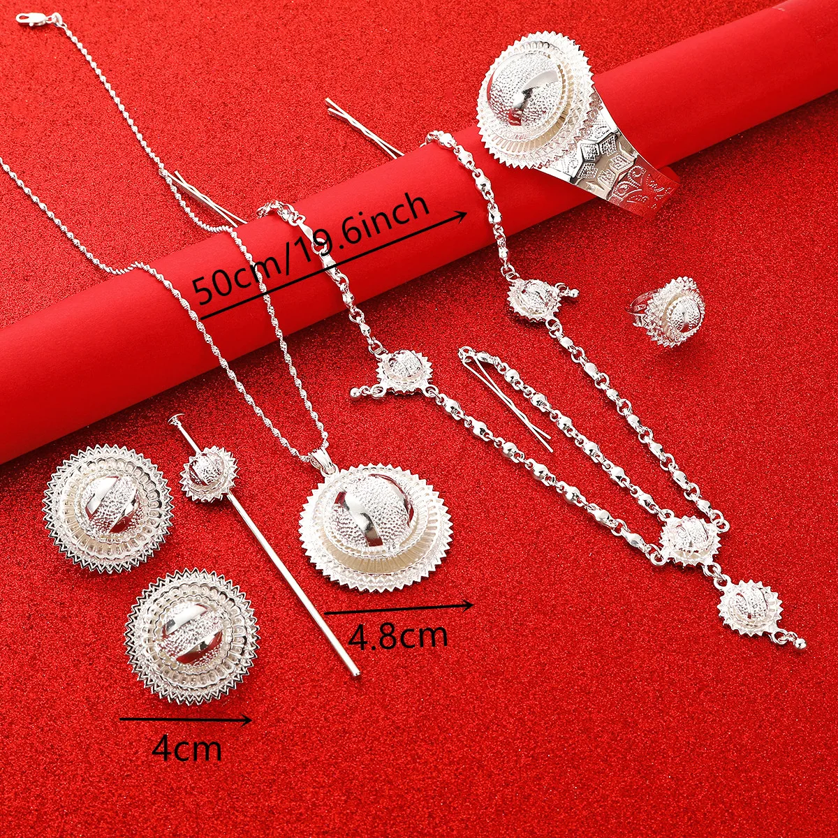 Ethiopian Trendy Silver Color Pendant Chain Earrings Ring Bangle Habesha Wedding Eritrea Jewelry Set | Украшения и аксессуары