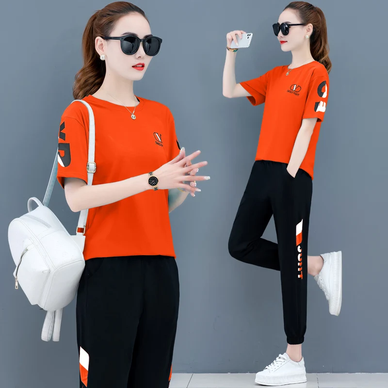 Sports 2 Piece Sets Summer 2021 New Fashion Korean Short Sleeve Loose Two Piece Set Plus Size Women Clohtes Orange Blue Black
Sports 2 Piece Sets Summer 2021 New Fashion Korean Short Sleeve Loose Two Piece Set Plus Size Women Clohtes Orange Blue Black