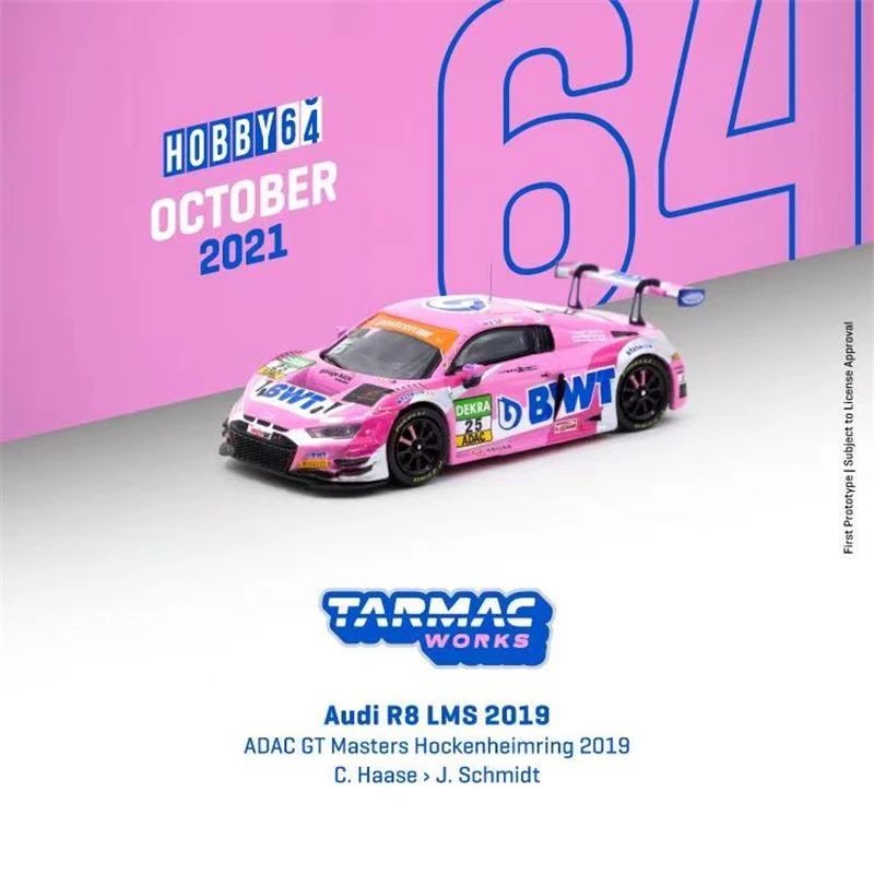 

Tarmac работает 1:64 R8 LMS 2019 ADAC GT BWT передвижная Розовая модель автомобиля под давлением