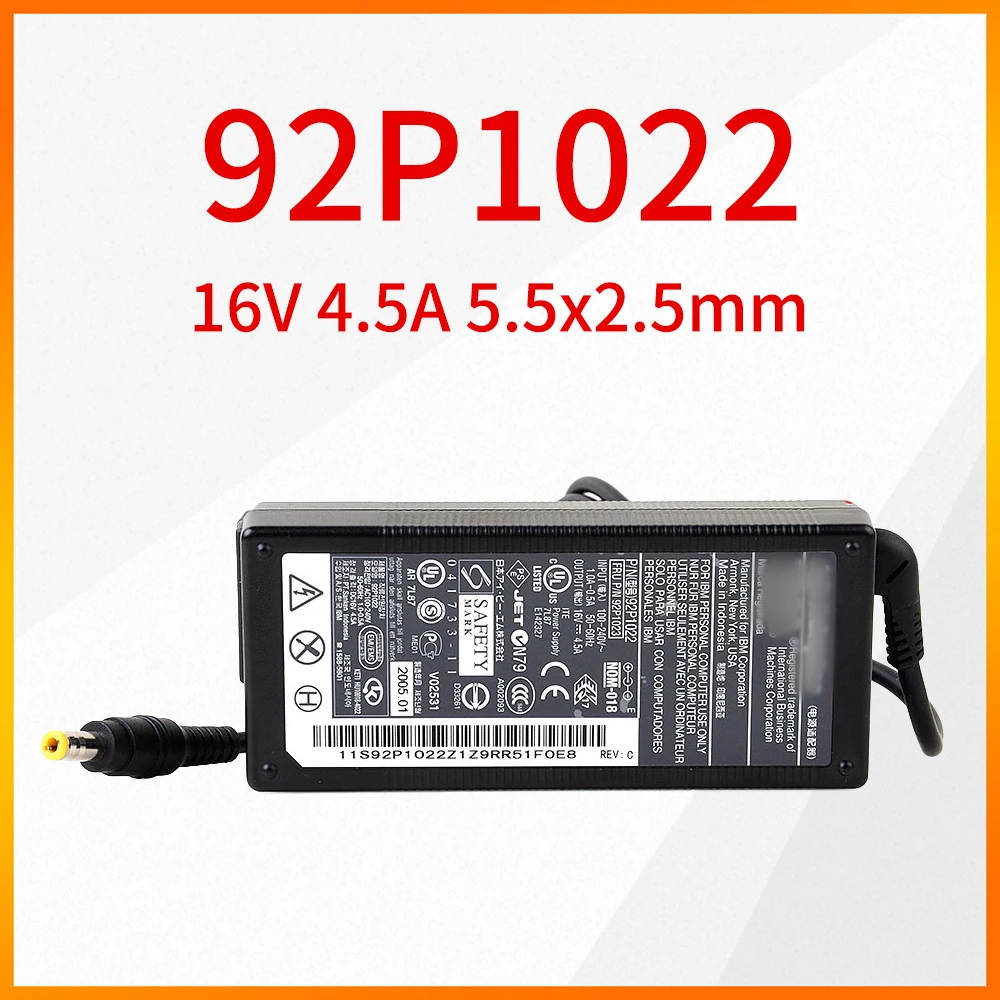 Original 92P1022 92P1023 16V 4.5A 5.5*2.5mm IBM Power Adapter For IBM ThinkPad T30 T40 T40p R30 R31 R32 A20m A20p
Original 92P1022 92P1023 16V 4.5A 5.5*2.5mm IBM Power Adapter For IBM ThinkPad T30 T40 T40p R30 R31 R32 A20m A20p