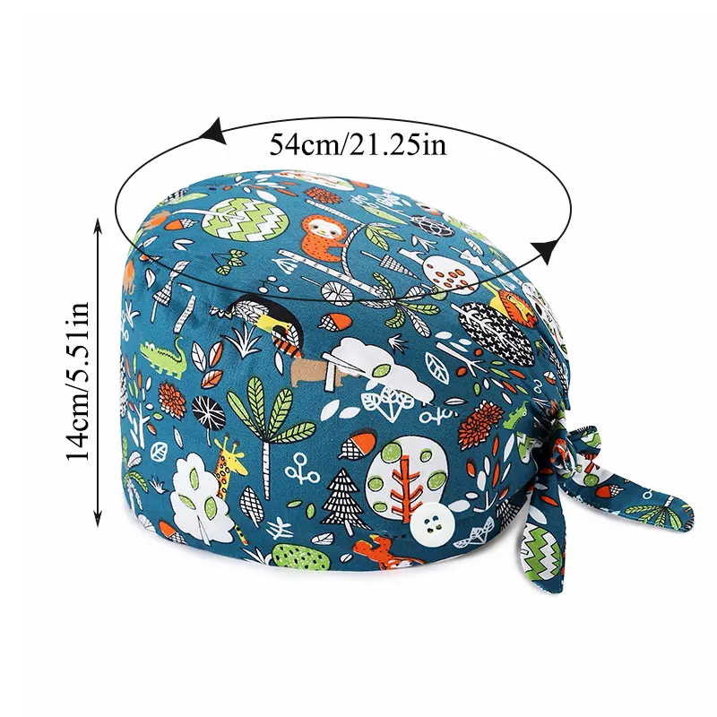

1PC Pure Cotton Sweat-Absorbent Towel With Buckle Nurse Hat Women Men Surgical Cap With Button Floral Printing Doctor Hats