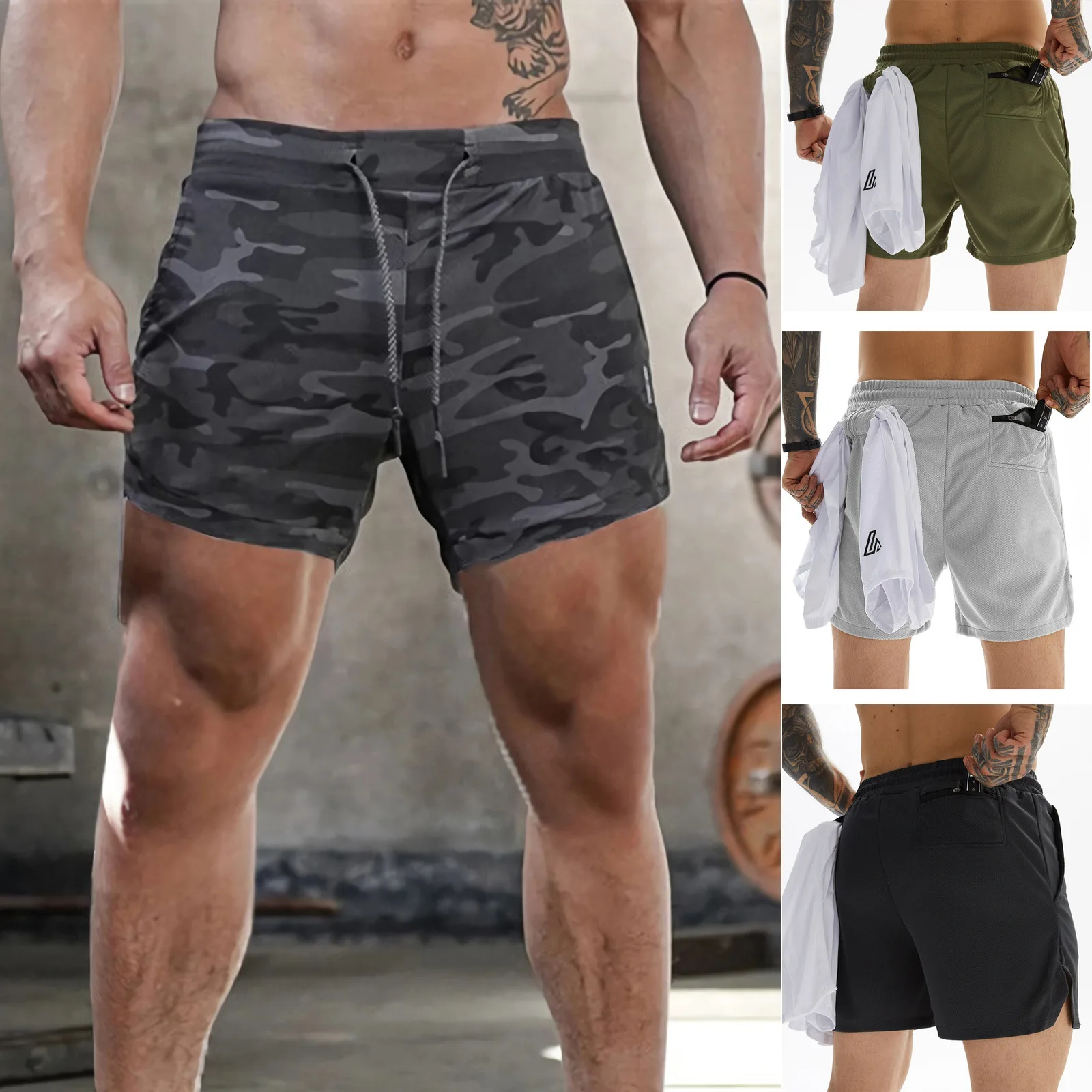Мужские шорты для бега и фитнеса быстросохнущие сетчатые спортзала Мужская