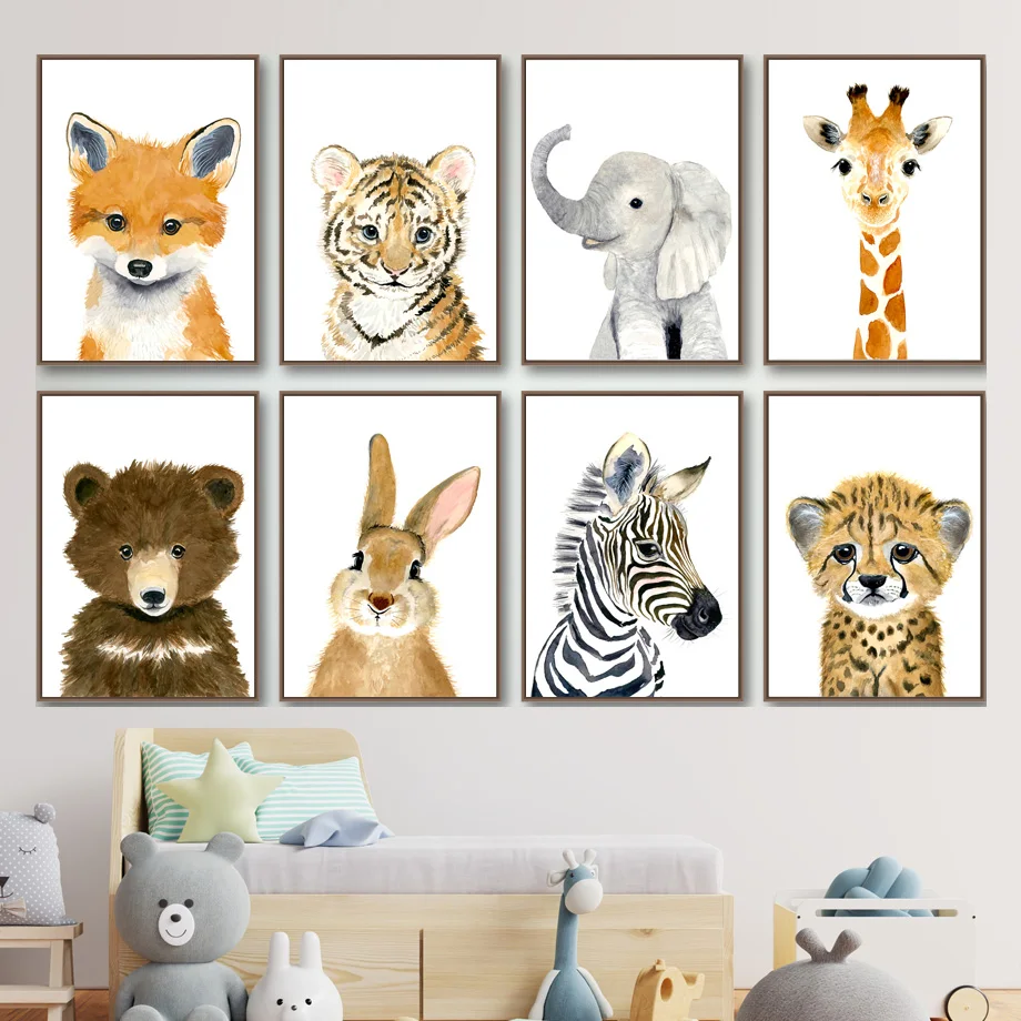 

Animal Elephant Zebra Fox Bear Owl Giraffe Wall Art Canvas Painting Nordic Posters And Prints Wall Pictures Baby Kids Room Decor