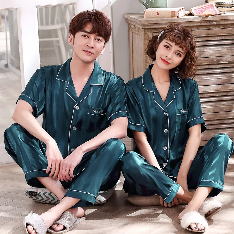 New Men And Women Pajama Set Satin Silk Pyjamas Women Home Sleepwear suit Long Sleeves Cardigan Satin Couples Pajamas Set Pijama
New Men And Women Pajama Set Satin Silk Pyjamas Women Home Sleepwear suit Long Sleeves Cardigan Satin Couples Pajamas Set Pijama