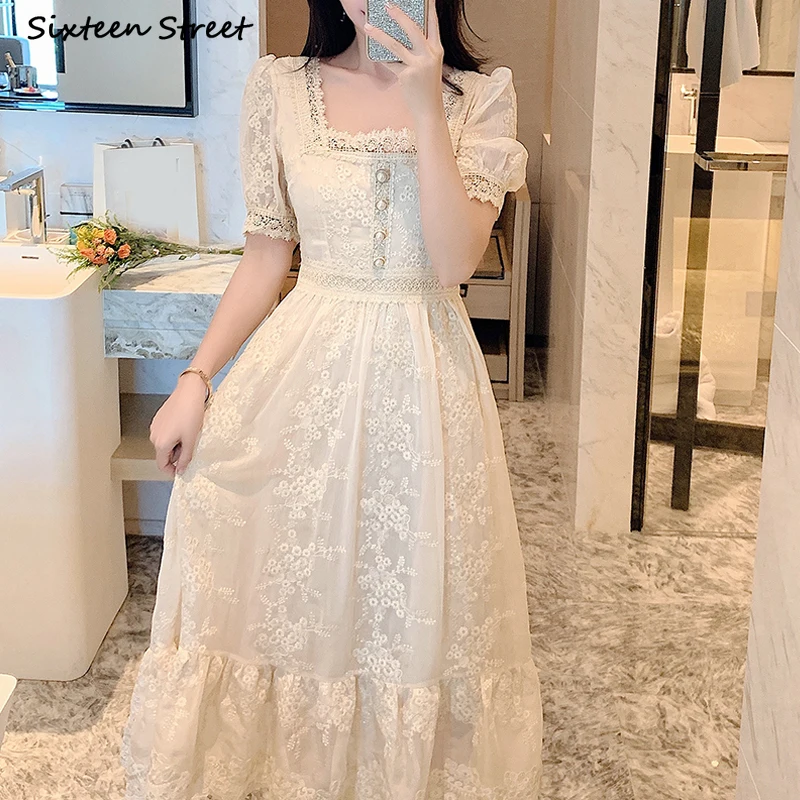 Elegant Dress Woman Summer Lace Embroidery Square Collar High Waisted Bodycon Dress Female Vintage Party Dresses Woman Clothing
Elegant Dress Woman Summer Lace Embroidery Square Collar High Waisted Bodycon Dress Female Vintage Party Dresses Woman Clothing