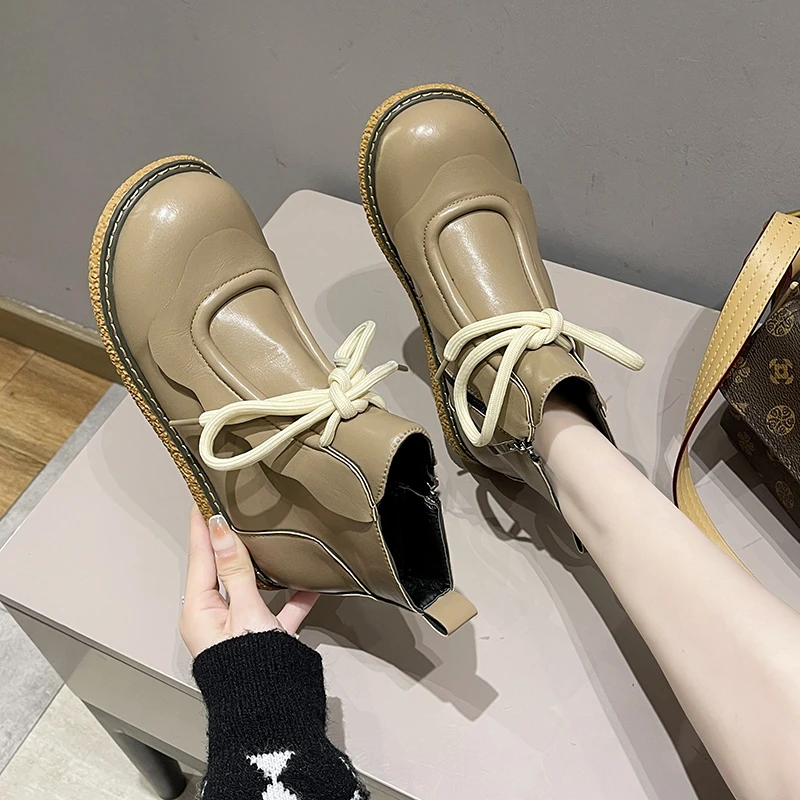 NYBYCACL 2021 NEW Cute Women's PU Leather Casual Ankle Boots Round Toe College Style Lace Up Shoes Black Beige Khaki
NYBYCACL 2021 NEW Cute Women's PU Leather Casual Ankle Boots Round Toe College Style Lace Up Shoes Black Beige Khaki