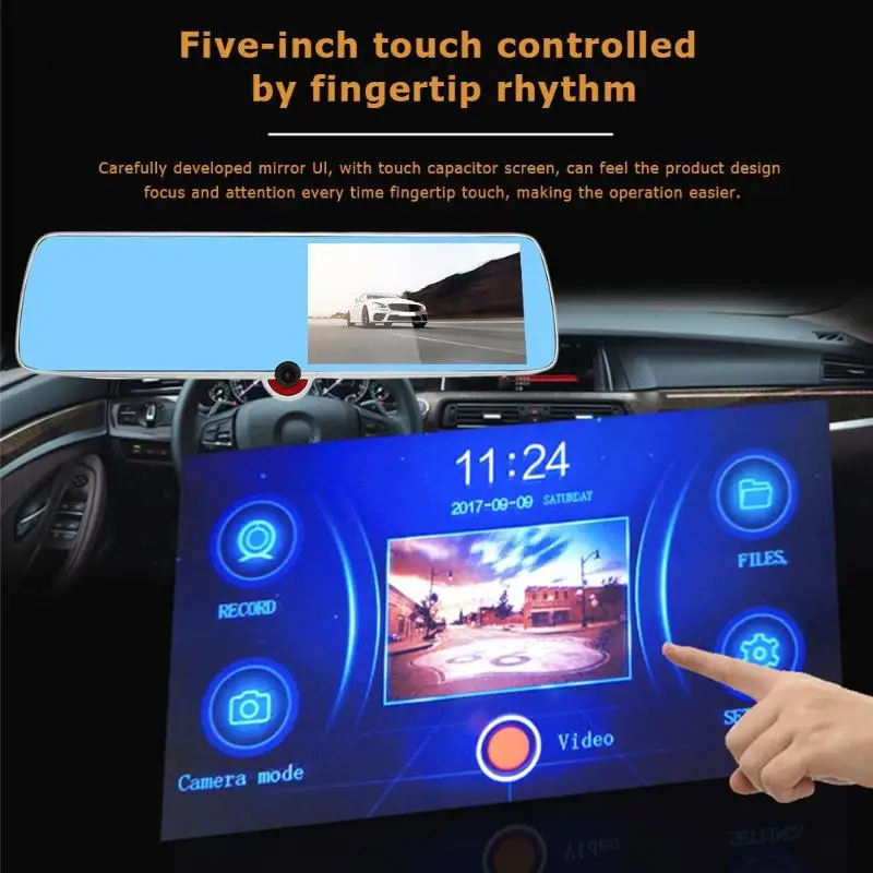 D618 170 Degree 3-Len 5 inch 1080P HD Car DVR Rearview Mirror Kit with Dash Cam H.264 Impact Compression Technology
D618 170 Degree 3-Len 5 inch 1080P HD Car DVR Rearview Mirror Kit with Dash Cam H.264 Impact Compression Technology