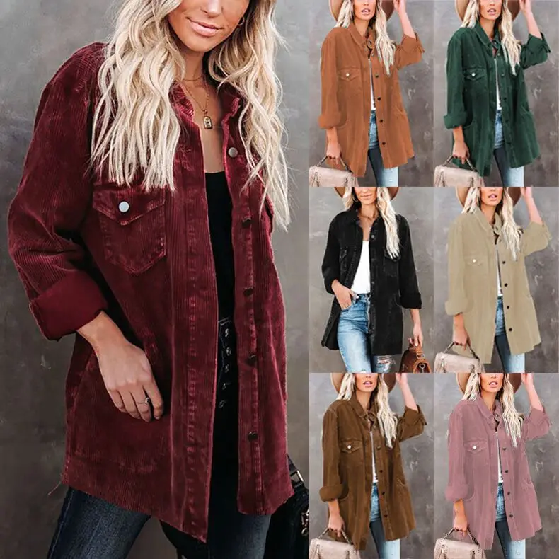 Corduroy Cardigan Women's Fall/Winter 2021 New Solid Color Lapel Loose Mid-length Shirt Jacket
Corduroy Cardigan Women's Fall/Winter 2021 New Solid Color Lapel Loose Mid-length Shirt Jacket