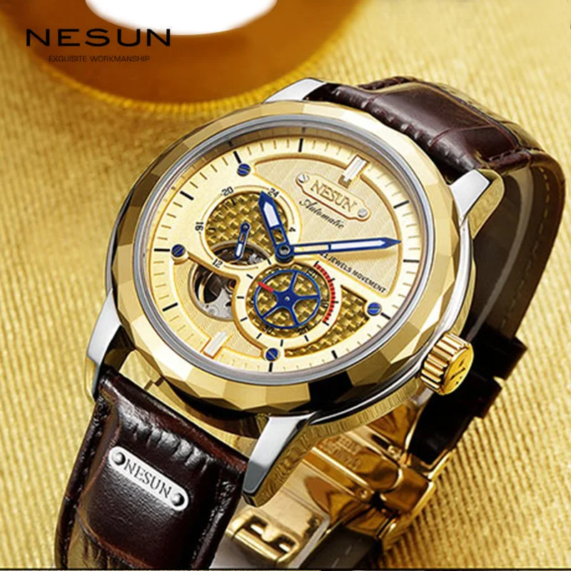 

Switzerland Automatic Men Mechanical Wristwatches Nesun Luxury Brand Sapphire Watch Business Leather Clock Men Relogio Masculino