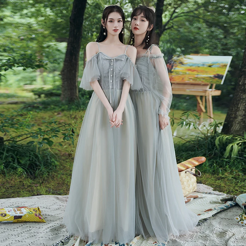 Gray Luxury Bridesmaid Dress V-Neck Tulle Illusion Off The Shoulder Pleat Button Simple Elegant Women Party Wedding Dresses E010
Gray Luxury Bridesmaid Dress V-Neck Tulle Illusion Off The Shoulder Pleat Button Simple Elegant Women Party Wedding Dresses E010