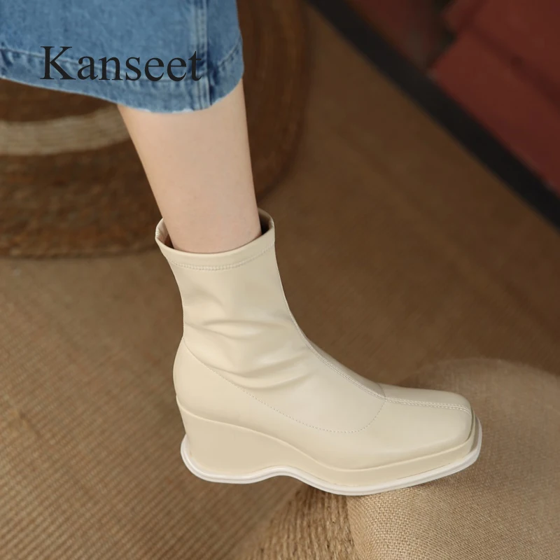 Kanseet Wedges Modern Boots 2021 Autumn Winter Fashion Stretch Leather Square Toe Zipper High Heels Women Mid-Calf Boots Beige
Kanseet Wedges Modern Boots 2021 Autumn Winter Fashion Stretch Leather Square Toe Zipper High Heels Women Mid-Calf Boots Beige