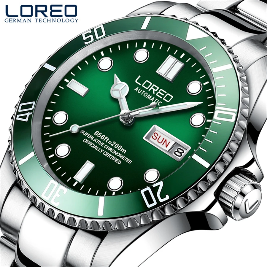 LOREO Luminous Automatic Mechanical Watch Men Military 200m Waterproof Mens Watches Sapphire Crystal Clock erkek kol saati
LOREO Luminous Automatic Mechanical Watch Men Military 200m Waterproof Mens Watches Sapphire Crystal Clock erkek kol saati