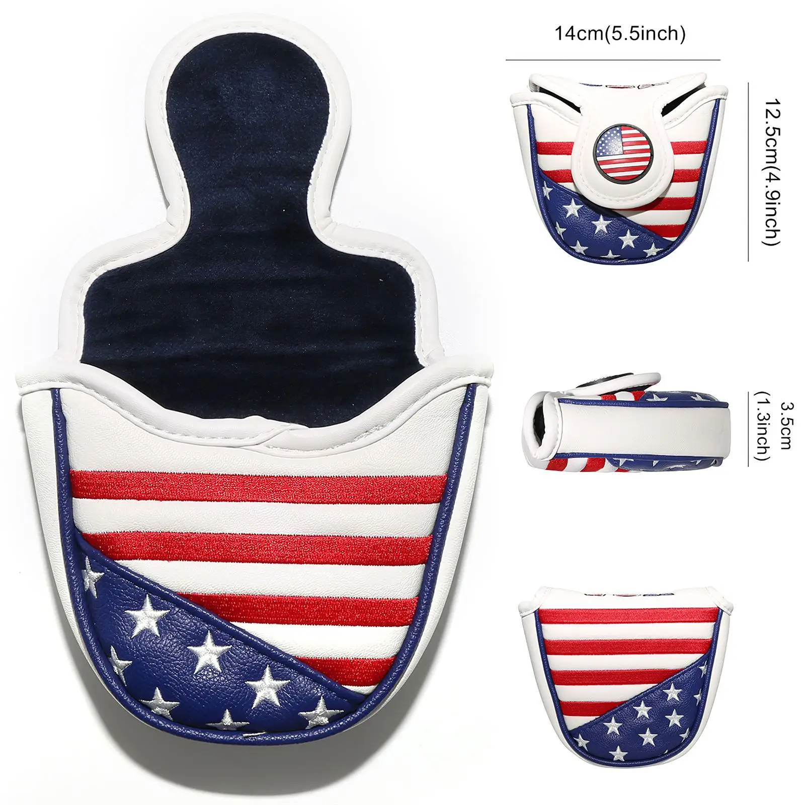 Putter Head Bag Semicircle US Stars and Stripes Golf-ball Mallet Putter Head Cover Magnetic Closure Putter Head Protector
Putter Head Bag Semicircle US Stars and Stripes Golf-ball Mallet Putter Head Cover Magnetic Closure Putter Head Protector