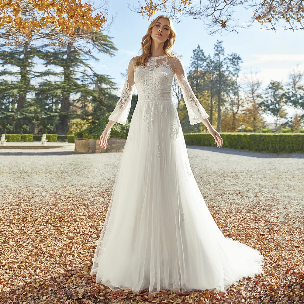 Romantic Bohemian Wedding Dresses Slit Long Sleeves O Neck Simple Unique Bridal Gown For Bride Vestido De Novia New 2021
Romantic Bohemian Wedding Dresses Slit Long Sleeves O Neck Simple Unique Bridal Gown For Bride Vestido De Novia New 2021